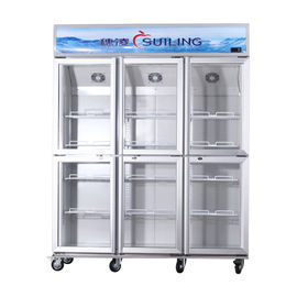 ตู้เย็นกระจกนิรภัย 6 บานในเชิงพาณิชย์ตู้เย็นคูลลิ่งคอมเพรสเซอร์แบบ Dual