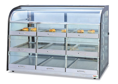 ตารางด้านบนตู้โชว์อาหารด้วยแก้วตู้ลิ้นชักแบบ 3 ชั้น 9-Pans Bread Display Cabinet