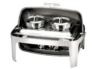 Stainless Steel Rectangular Roll Top Chafing Dish Set With 2 x 4.0Ltr Soup Bucket Optional Visual Windowed Lid
