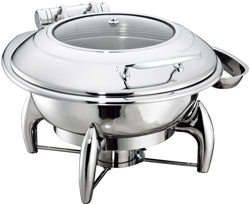 Round Chafing Dish Hydraulic Lid with Glass Window Optional φ35cm 6.0Ltr Food Pan Stainless Steel Cookwares
